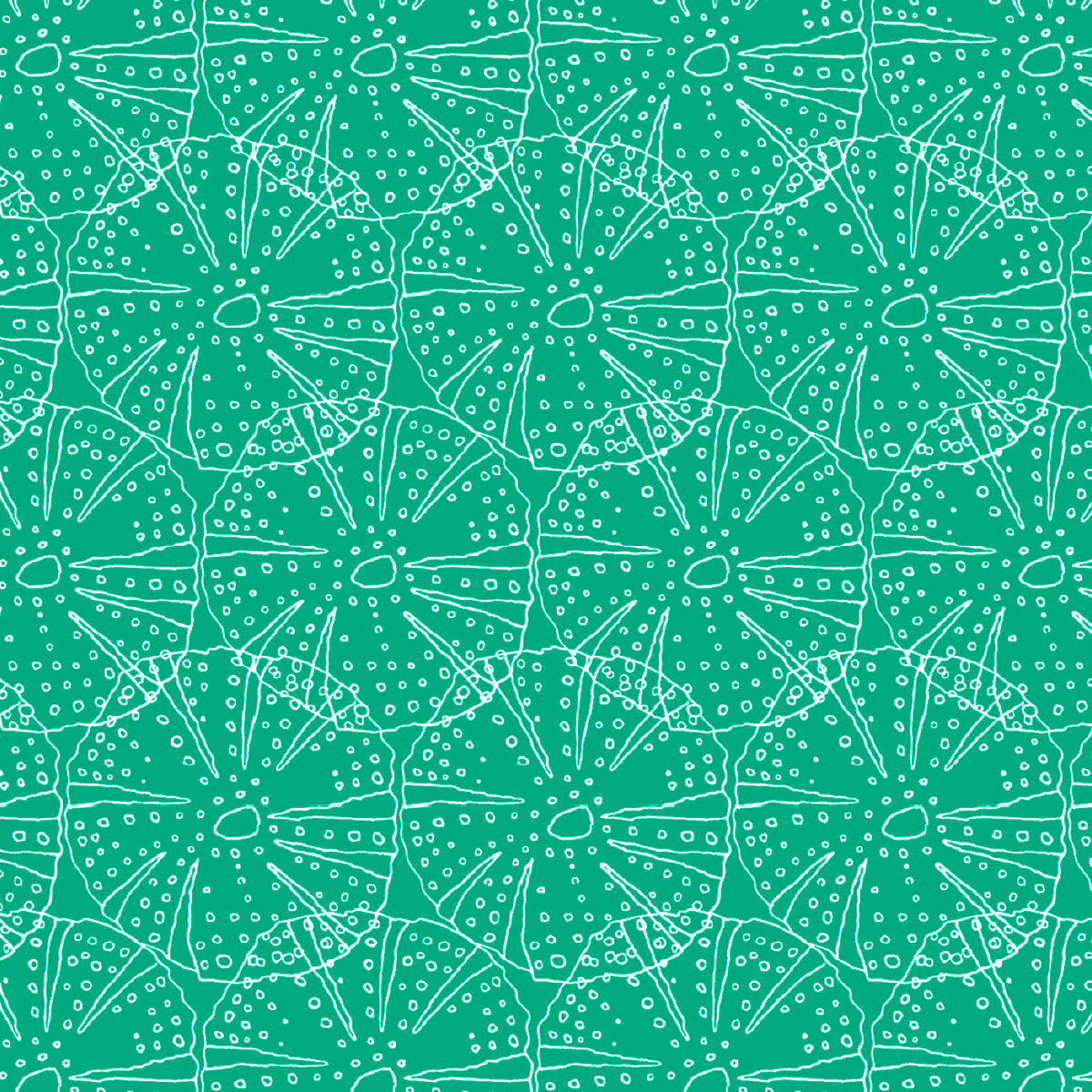 A repeating teal and mint green pattern featuring white hand-drawn sea urchin motifs in a seamless design.