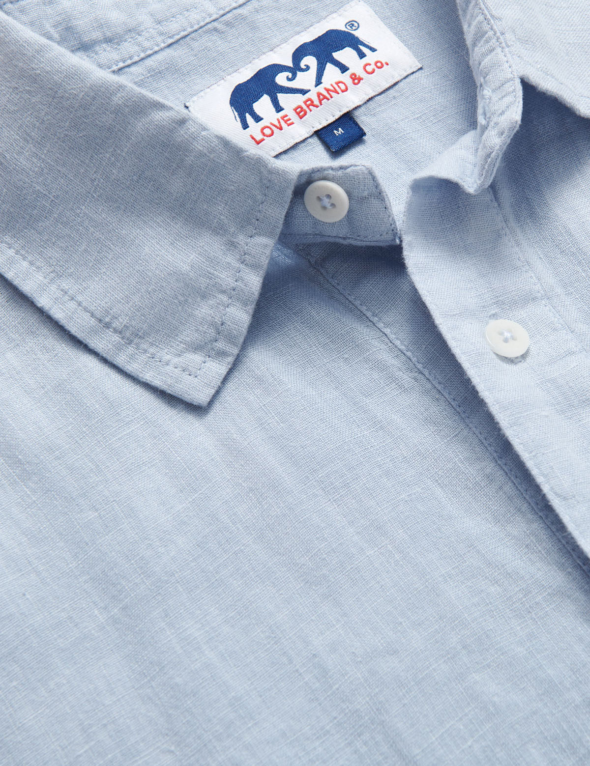 Sky Blue Hoffman mens Linen Shirt close-up view.