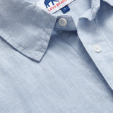 Sky Blue Hoffman mens Linen Shirt close-up view. 