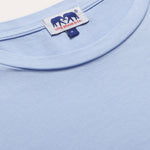 Men's Sky Blue Lockhart T-Shirt, close-up of fabric and neckline with brand tag.