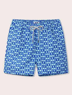 Staniel Blue Rooster Mens swim shorts. This design features a unique pattern of light blue and dark blue.