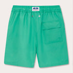 Men's Sicilian Green Staniel Swim Shorts with an elastic waistband, back pocket, and quick-drying material.