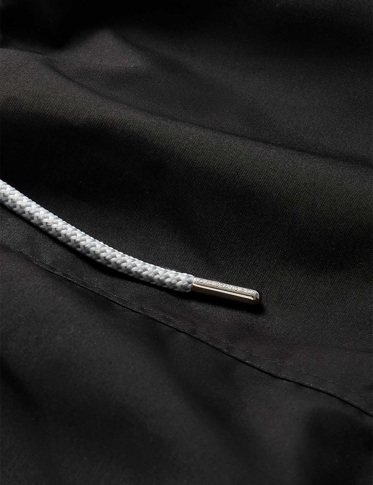 Close-up view of the Men's Volcanic Black Staniel Swim Shorts showing detailed texture and drawstring.