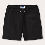 Men's Volcanic Black Staniel Swim Shorts made from 100% recycled, quick-drying fabric with an elastic waistband and a side pocket.