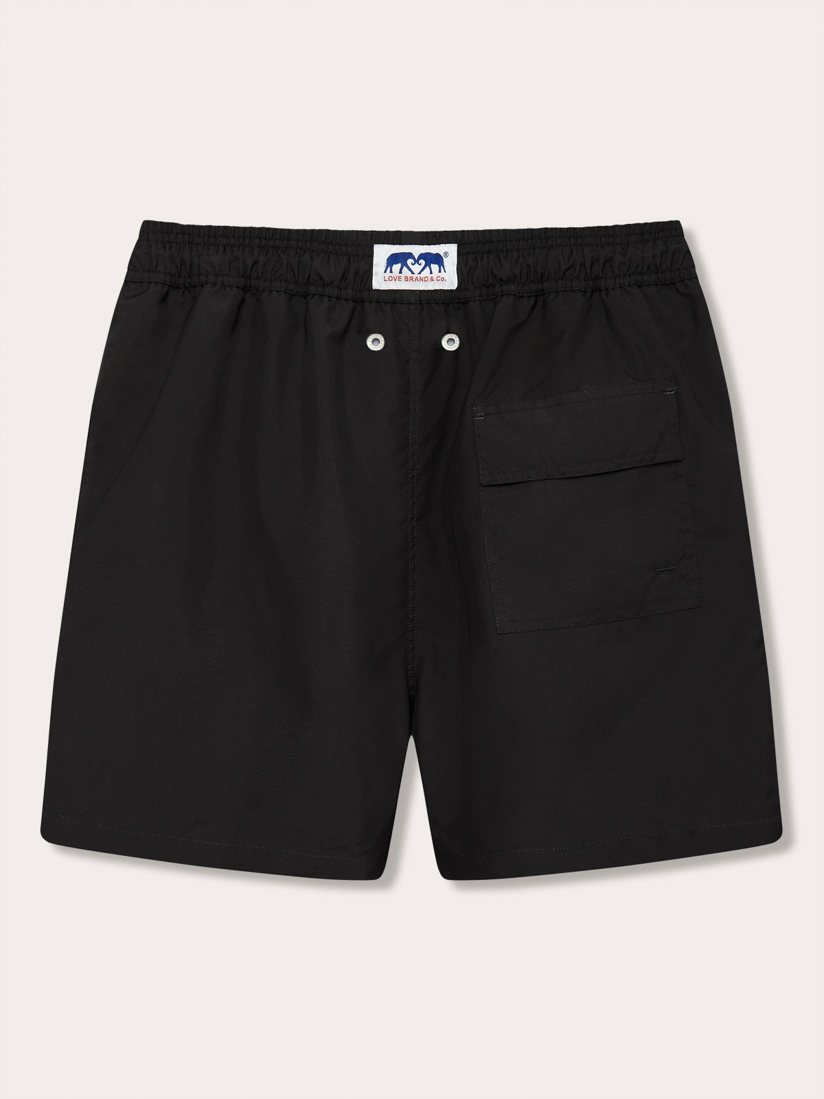 Men's Volcanic Black Staniel Swim Shorts made from 100% recycled, quick-drying fabric with an elastic waistband and a side pocket.