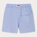 Men's Sky Blue Staniel Swim Shorts back-view. Plain blue swim shorts with backpocket.