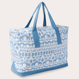 Sky blue canvas tote bag with animal prints featuring elephants, tigers, and hornbills, crafted with premium cotton canvas and finished with blue straps.