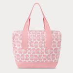 Canvas tote bag with pink and white block-printed design featuring Asian elephants mirrored to form the illusion of Star Anise, crafted from premium cotton canvas with pink handles.