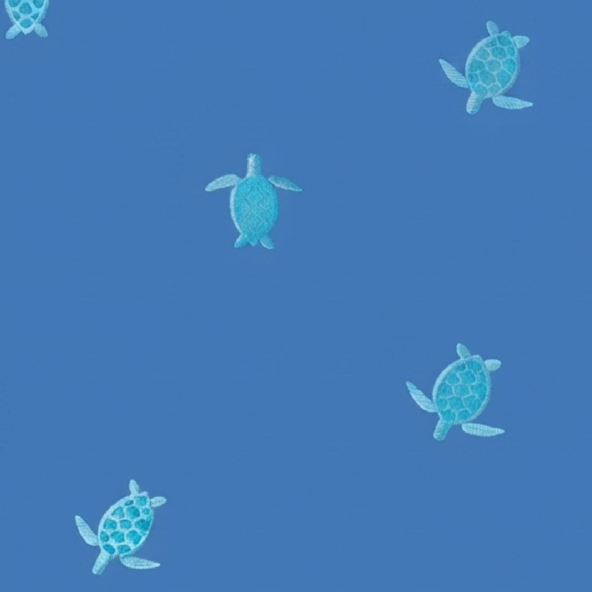 A repeating pattern of small light blue sea turtles on a medium blue background.