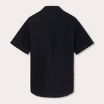 Men's black linen shirt with short sleeves in a relaxed fit.