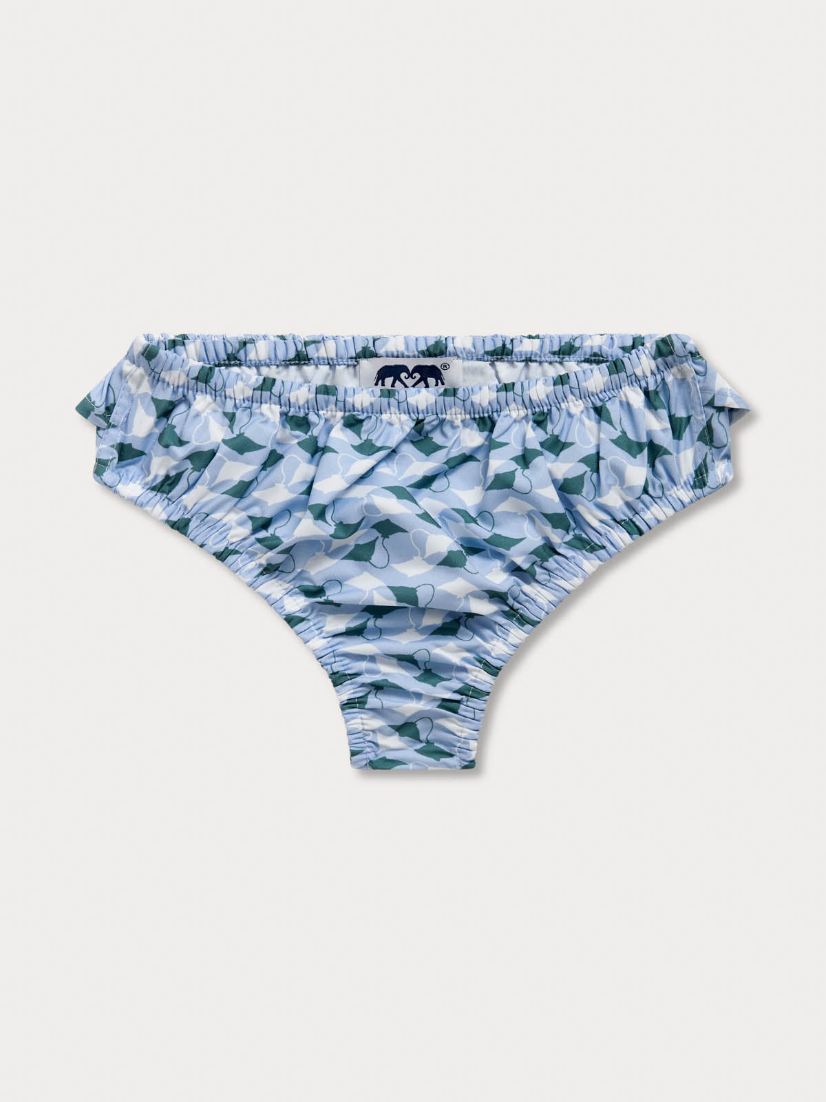 Girls Which Way to the Tropics Calabash Baby Bottoms with green and blue foliage print.