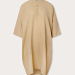 front view of Womens Coconut Jumento Linen Poncho. Half button-up slip-over dress in beige colour by love brand & co.