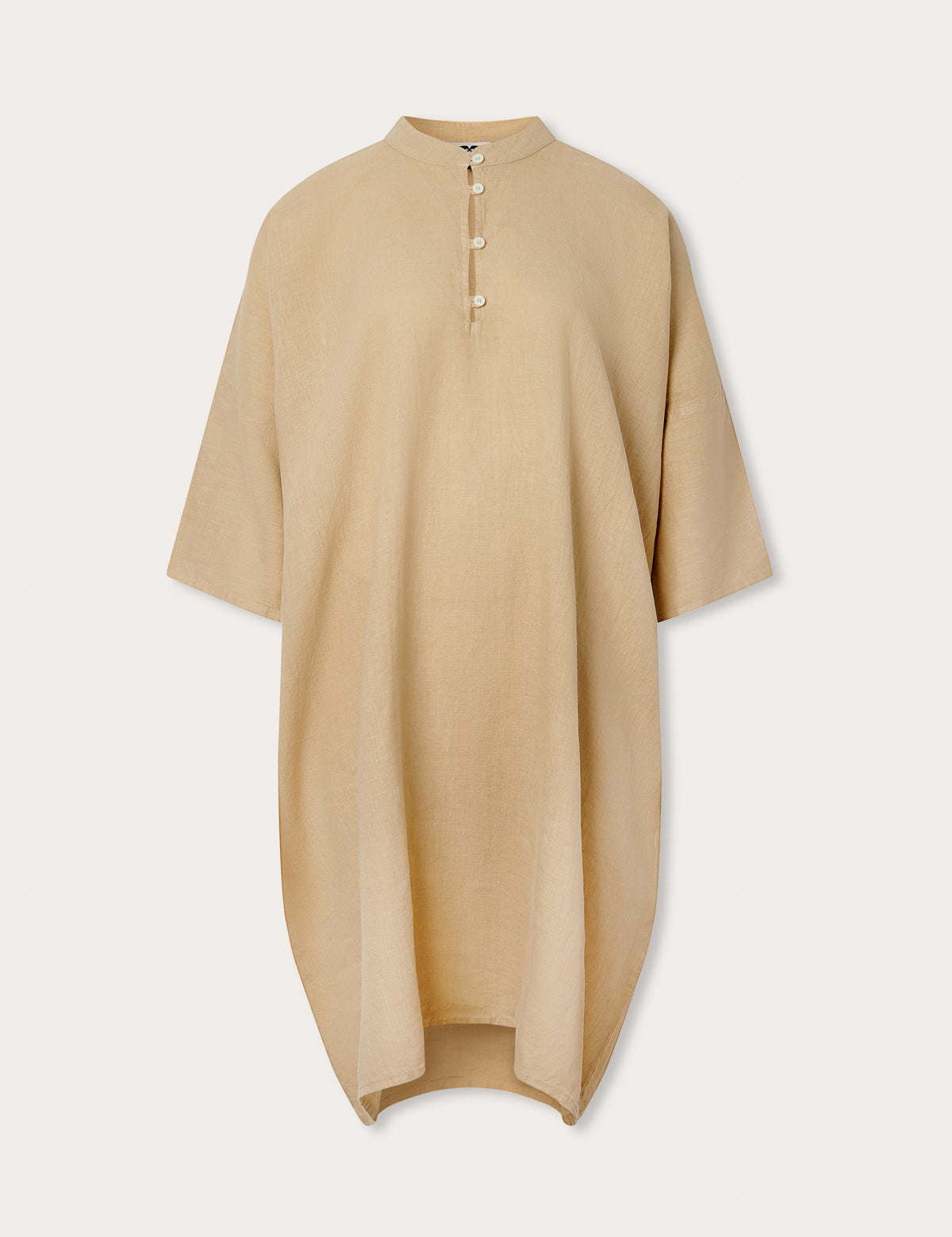 front view of Womens Coconut Jumento Linen Poncho. Half button-up slip-over dress in beige colour by love brand & co.