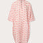 Front view Womens Elephant Palace Strawberry Jumento Linen Poncho. Mid length, short sleeve poncho with half-button up design. Block printed elephant pattern in white and pink.