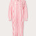 front view of Womens Strawberries & Cream Sapodilla Linen Shirt Dress. Pink and white striped dress with long sleeves, a front pocket and button up design.