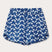 Front view of Womens Elephant Palace Blue Musha Linen Shorts. 100% linen shorts for women with elastic waist and drawstring tie and 2 handy front pockets.