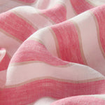 Close-up of Womens Strawberries & Cream Musha Linen Shorts fabric. Pink and white striped linen shorts.