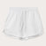 Front view of Womens White Musha Linen Shorts. 100% linen shorts in a relaxed fit with 2 front pockets. Featuring an elastic drawstring waist.