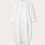 Front view of Womens White Jumento Linen Poncho. Half button-up short sleeved white poncho made from 100% linen.