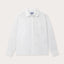 Womens White Inagua Linen Shirt. Long-sleeved button-up plain linen shirt with front pocket.