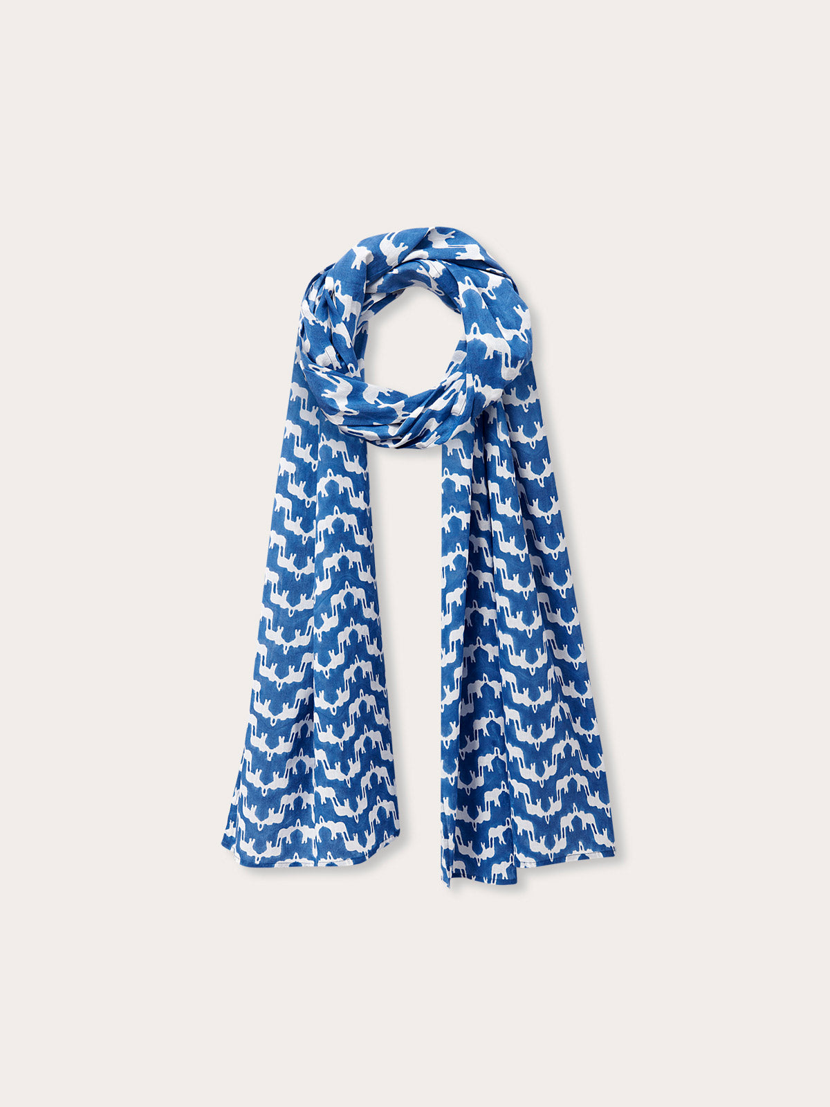 Womens Elephant Palace Blue Yuma Cotton Scarf featuring our bestselling elephant palace blue print in 100% linen fabric.