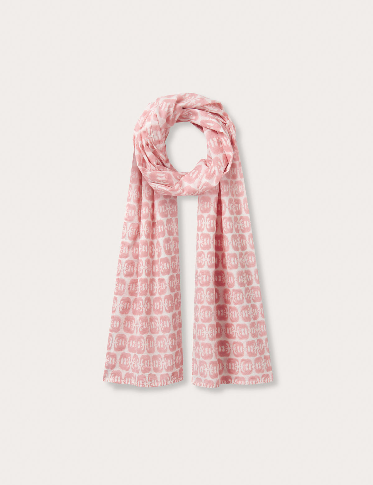 Yuma Linen Scarf featuring the 'Elephants of India' print, crafted from 100% premium Belgian linen in pink, showcasing mirrored Asian elephants creating a Star Anise design.