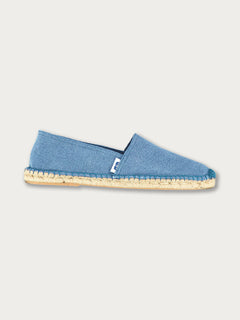 Side view of love brand blue espadrilles