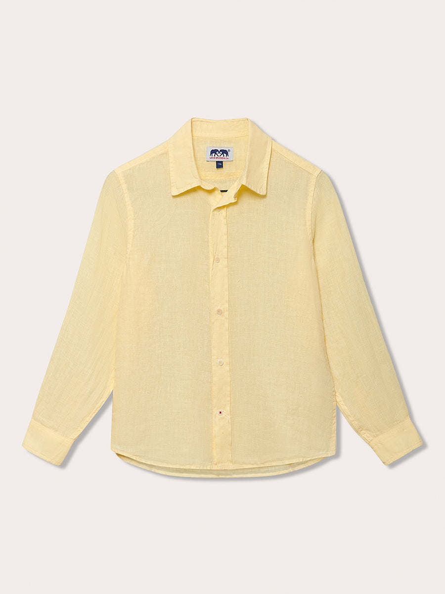 Boys' Limoncello Abaco Linen Shirt, 100% linen, long sleeves, light yellow color.