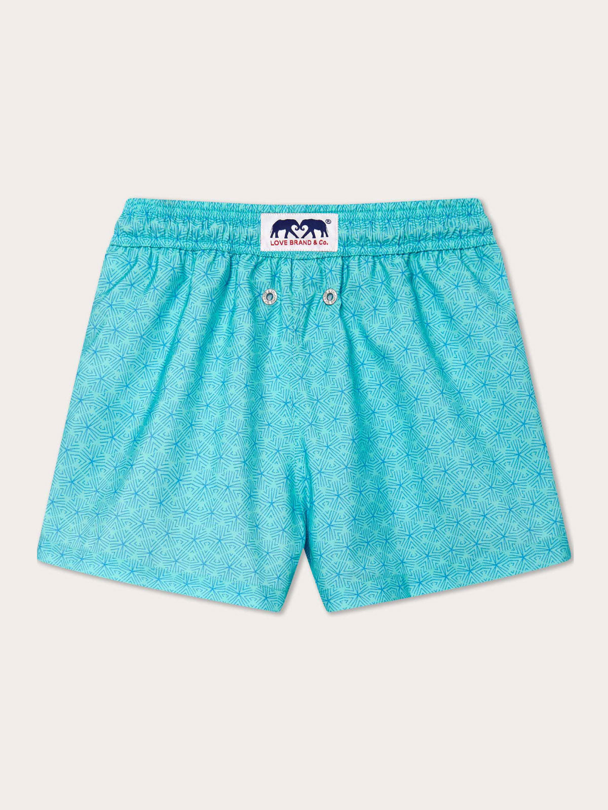 Boys Sand Dollar Staniel Swim Shorts in blue with a subtle sand dollar pattern, made from 100% recycled plastic materials.