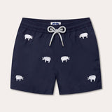 Boys White Elephants Embroidered Staniel Swim Shorts