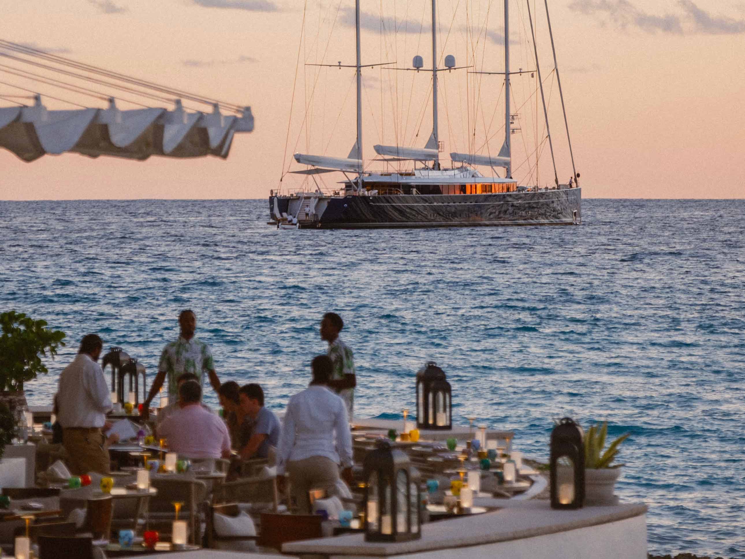 Outdoor dining at sunset 