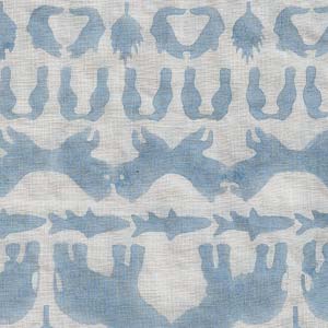 Textile pattern with blue and white shapes on a textured background