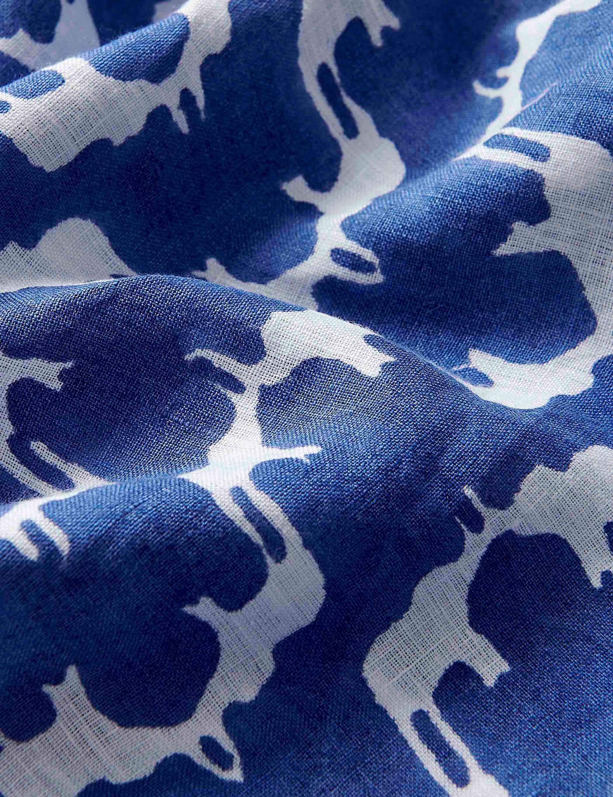 Detailed fabric view of Kids Elephant Palace Blue Eleuthera Linen Trousers