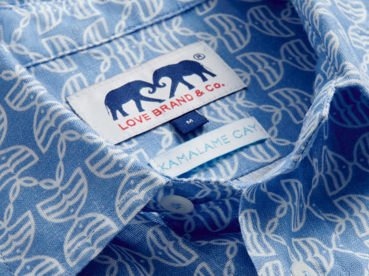 Kamalame Cay 'Kissing Fish' collaboration with LOVE BRAND & Co. shirt close-up