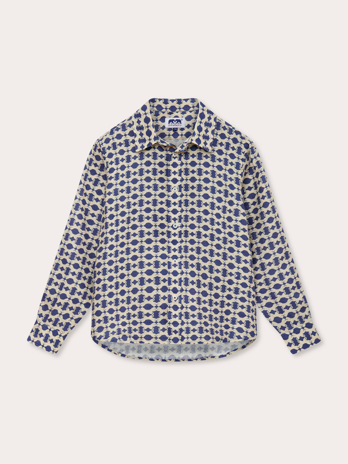 Boys Eye Of The Tiger Abaco Linen Shirt with Sumatran Tiger geometric print design.