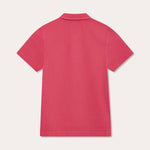 Boys Ruby Red Pensacola Polo Shirt made of 100% Fine Organic Cotton, rear view.