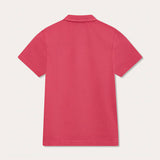 Boys Ruby Red Pensacola Polo Shirt made of 100% Fine Organic Cotton, rear view.