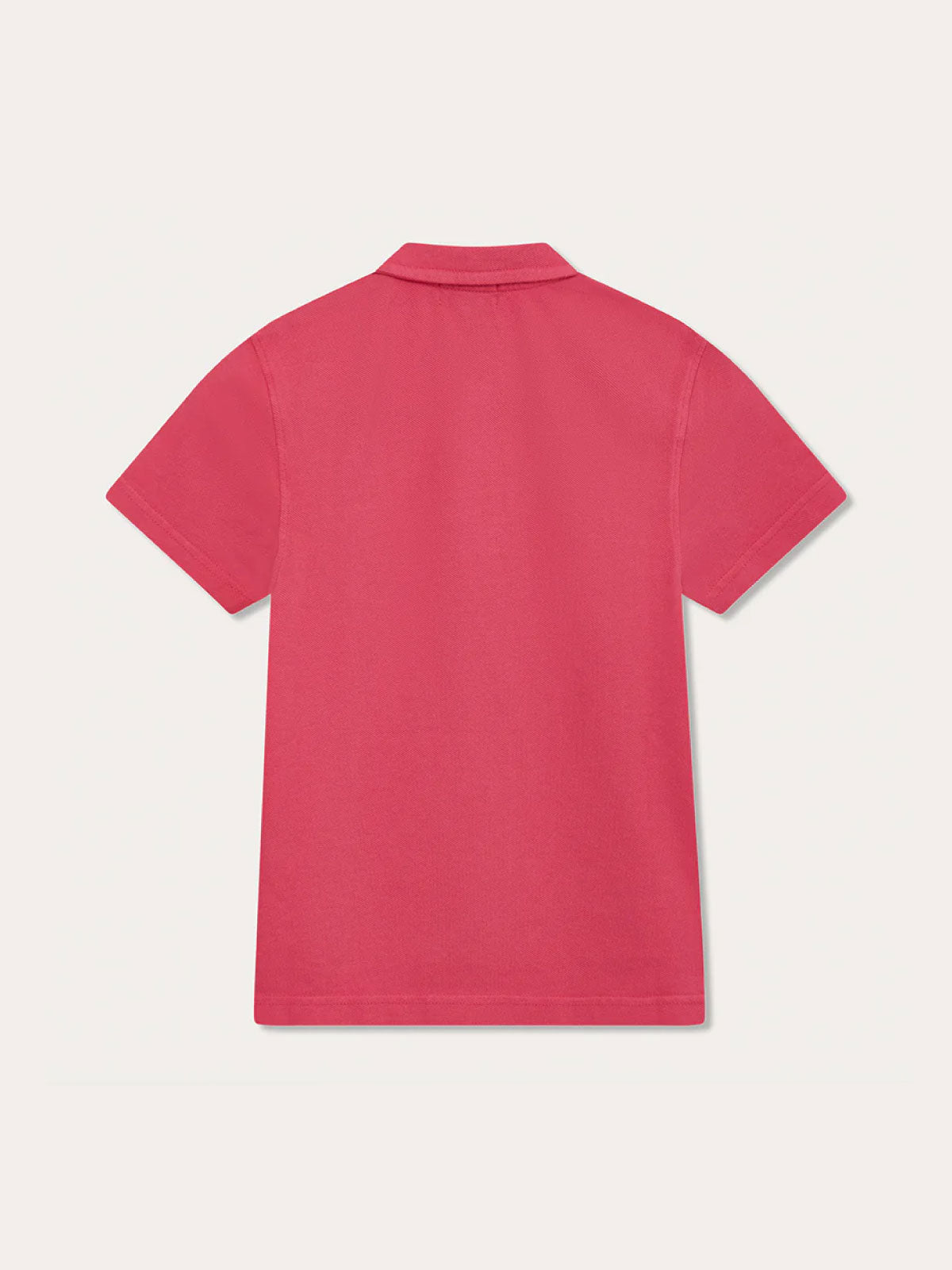 Boys Ruby Red Pensacola Polo Shirt made of 100% Fine Organic Cotton, rear view.