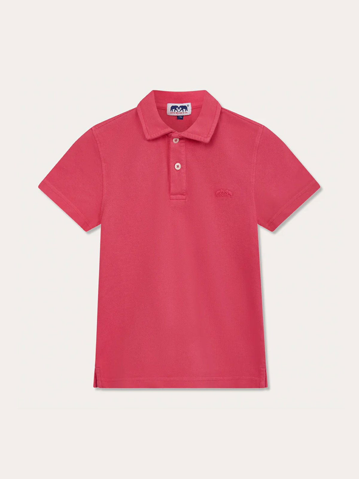 Boys Ruby Red Pensacola Polo Shirt made from 100% Fine Organic Cotton with signature embroidered elephants.