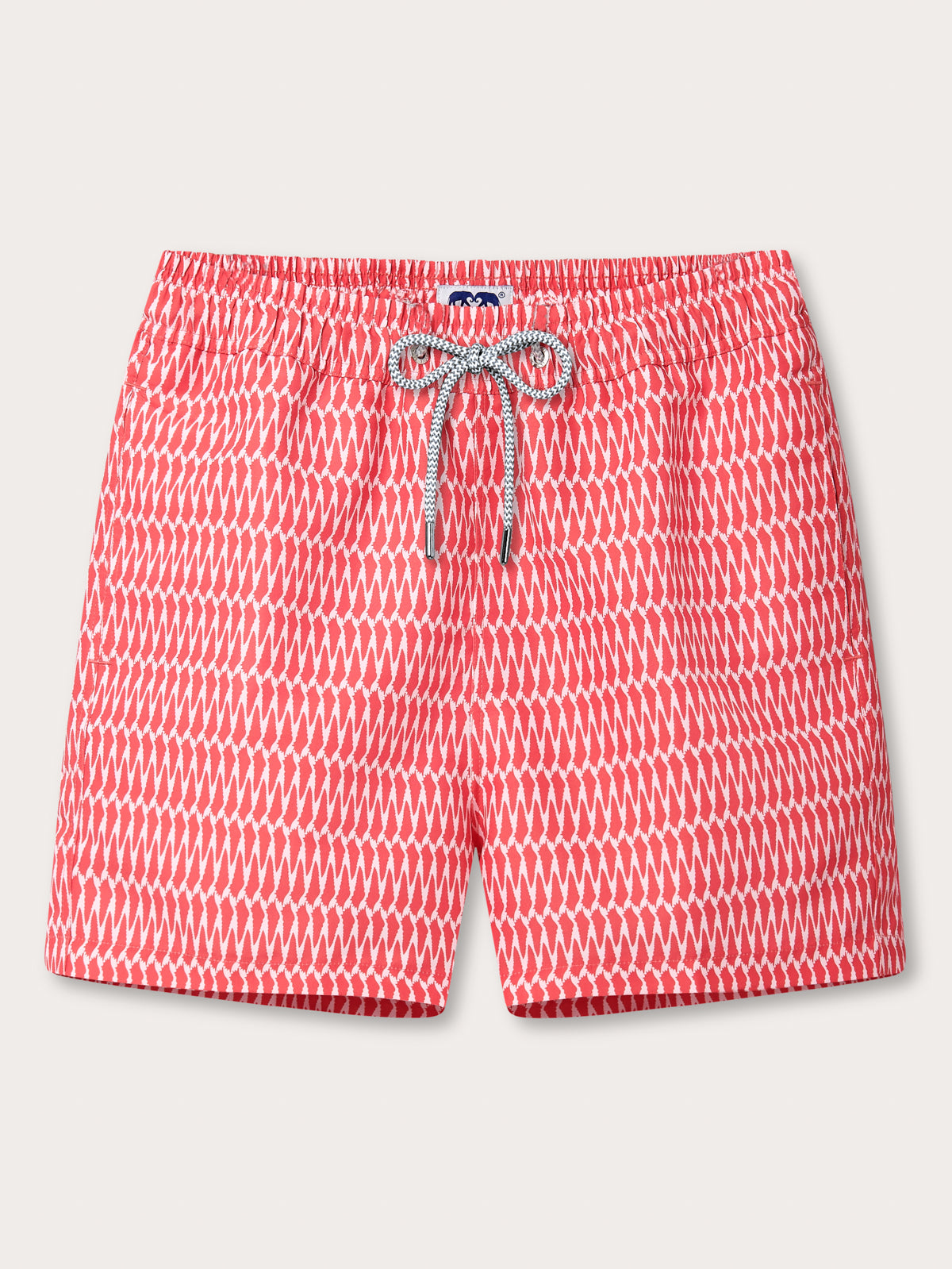 Red mens swim shorts by Love Brand with drawstring waist and pockets.