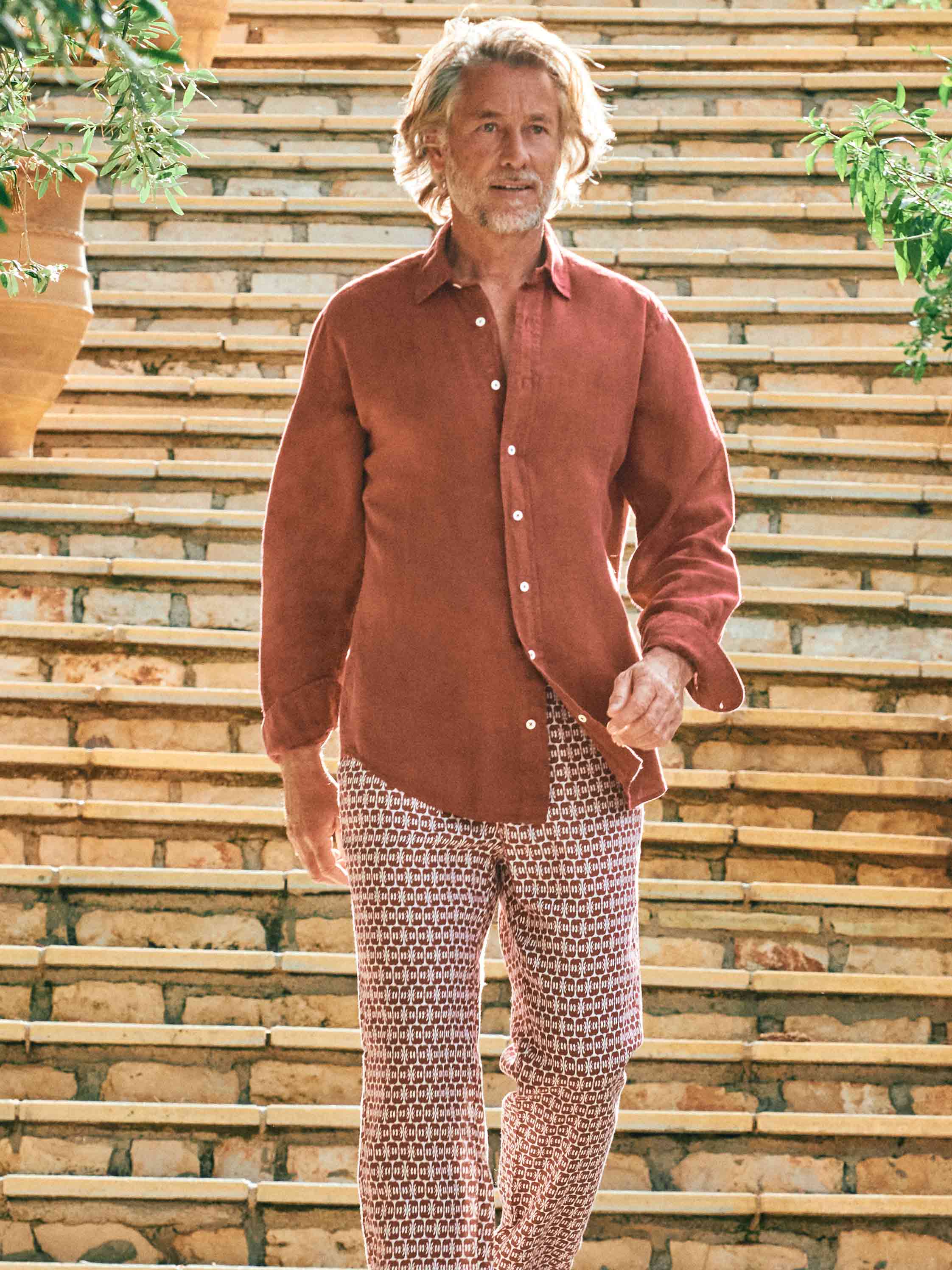 mens resort wear collection featuring linen jackets, linen shirts and linen trousers