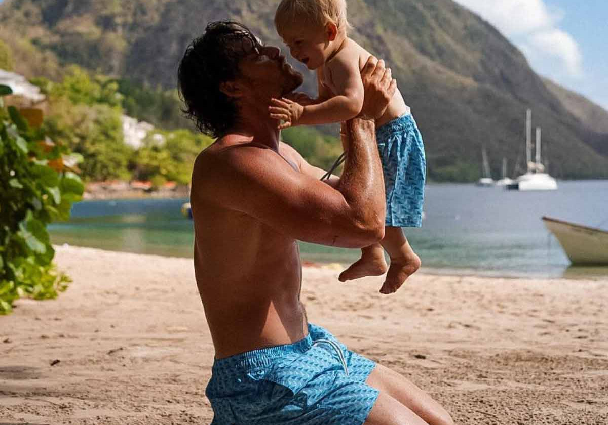 man and son wear matching family swimwear by mens beach wear brand love brand & co.