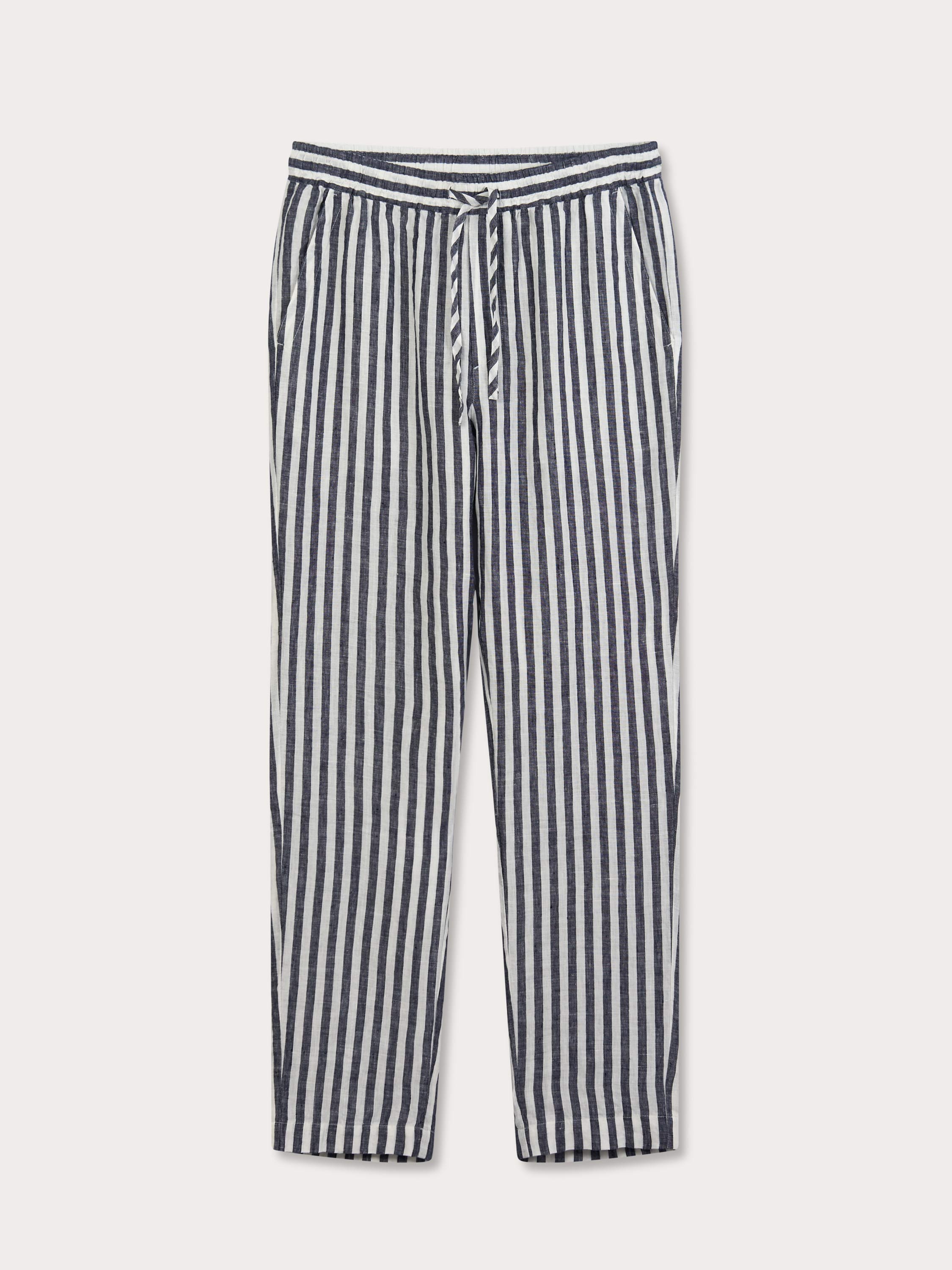 Men's Navy Lines Eleuthera Linen Trousers