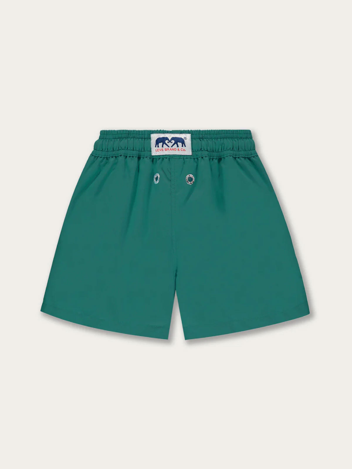 Boys Palm Green Staniel Swim Shorts made from 100% recycled plastic with nickel-free hardware and soft mesh lining.