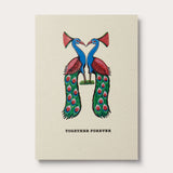 The Great Elephant Migration peacock Greeting Card featuring 'together forever' text.