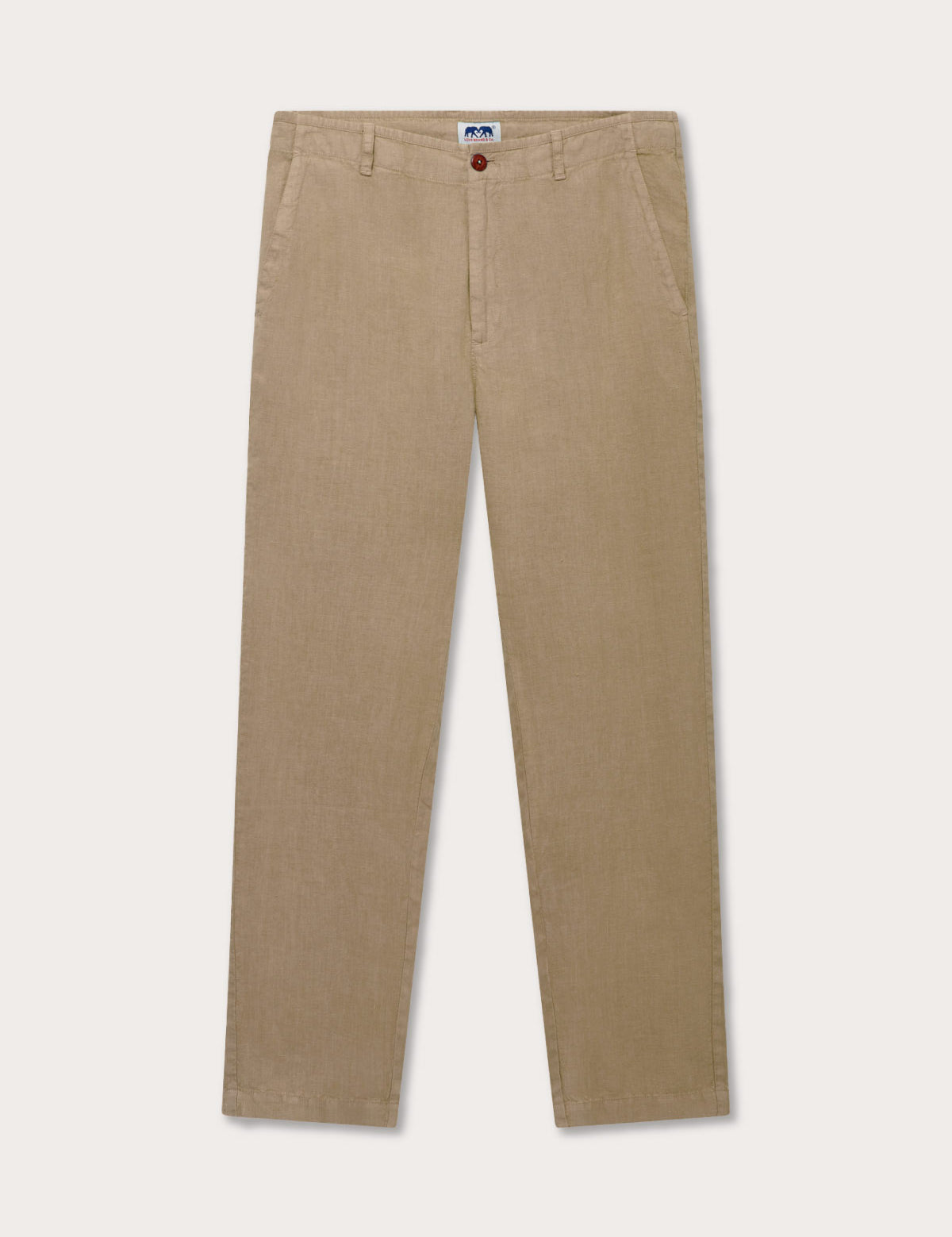 Beige linen pants with handy pockets.