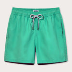 Men's Sicilian Green Staniel Swim Shorts made from 100% recycled, quick-drying material. Plain swim shorts featuring an adjustable waistband and vibrant green color inspired by Sicily's natural beauty.