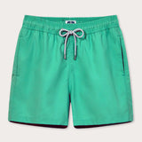 Men's Sicilian Green Staniel Swim Shorts made from 100% recycled, quick-drying material. Plain swim shorts featuring an adjustable waistband and vibrant green color inspired by Sicily's natural beauty.