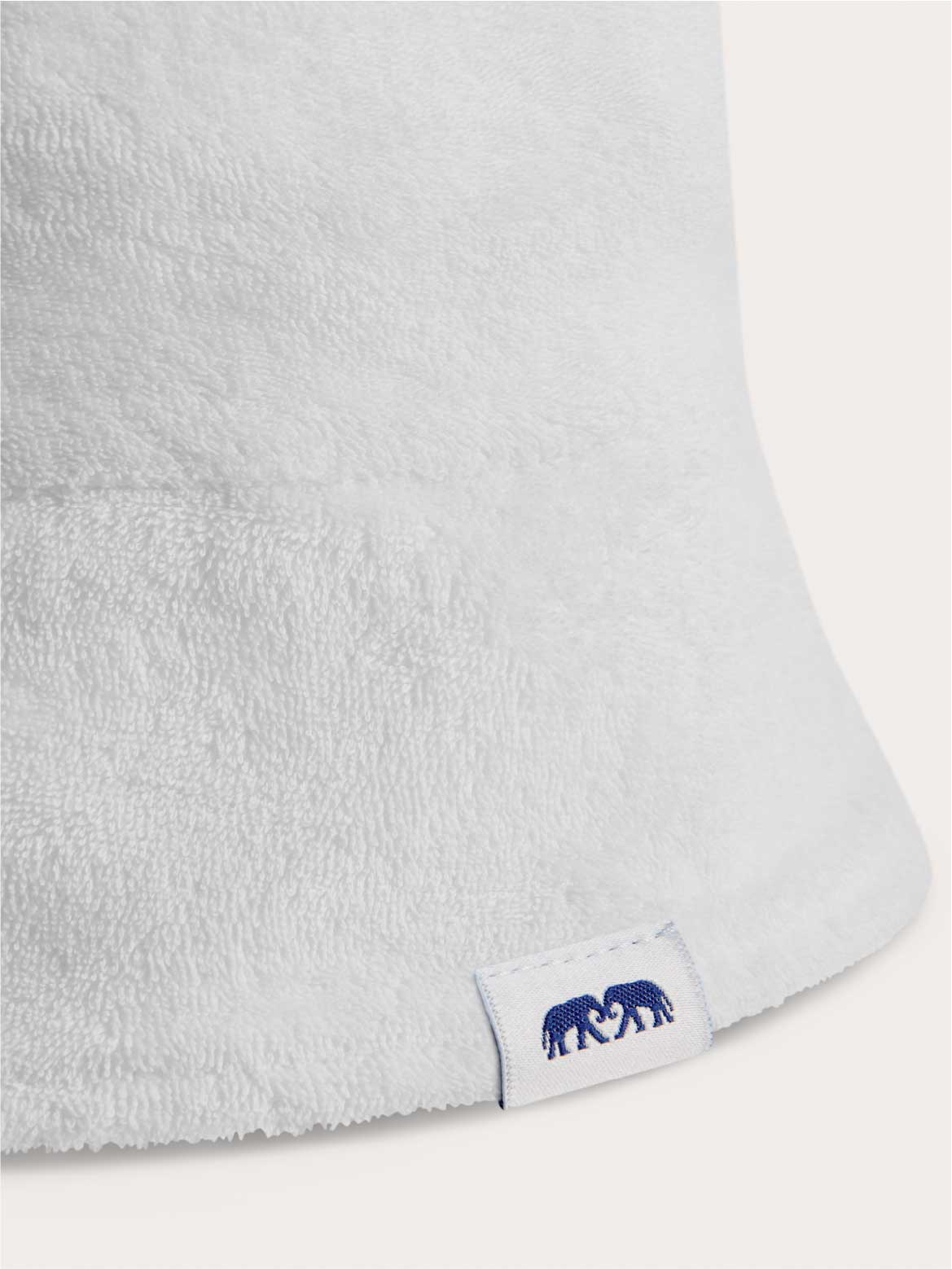 close-up of white terry towelling bucket hat