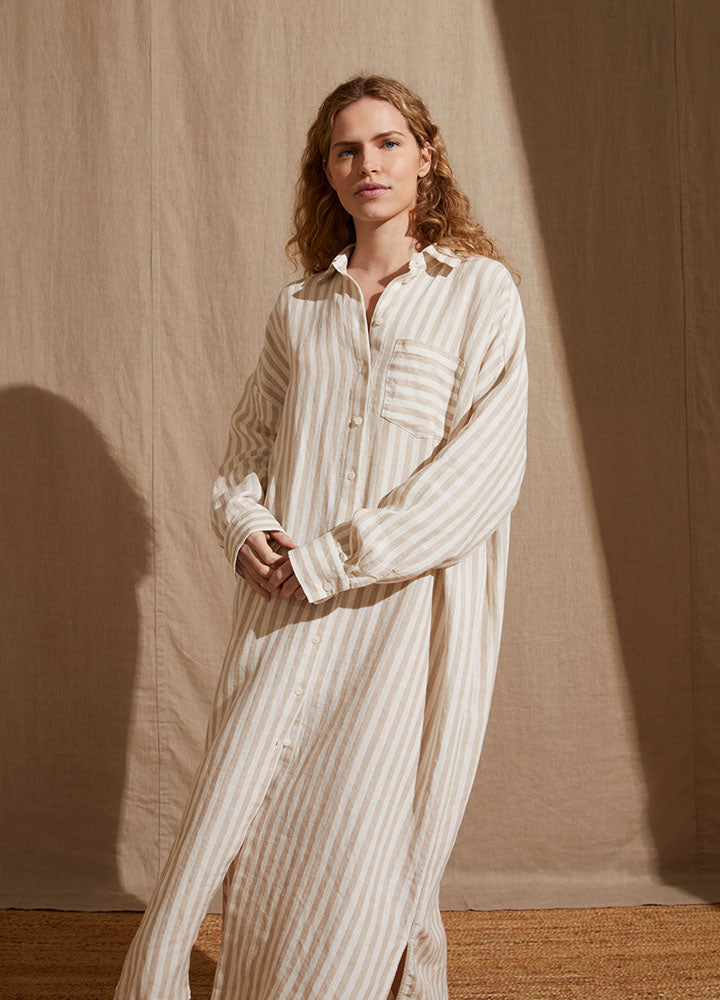 women's beachwear cover ups - coconut stripe shirt dress for the beach